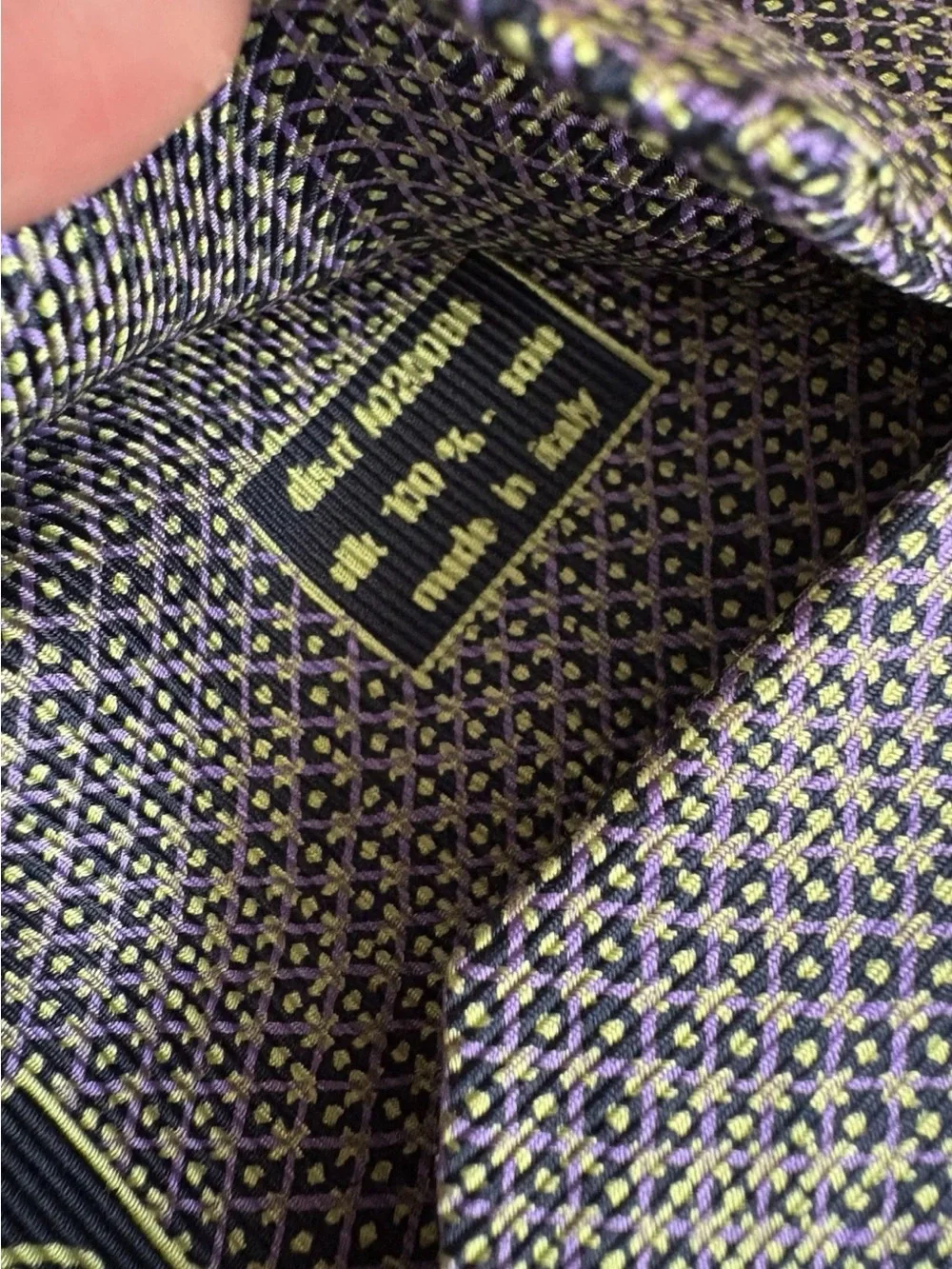 Vintage Brioni Silk Tie Logo Bar Chain Italy Purple Geometric Artsy Designer
